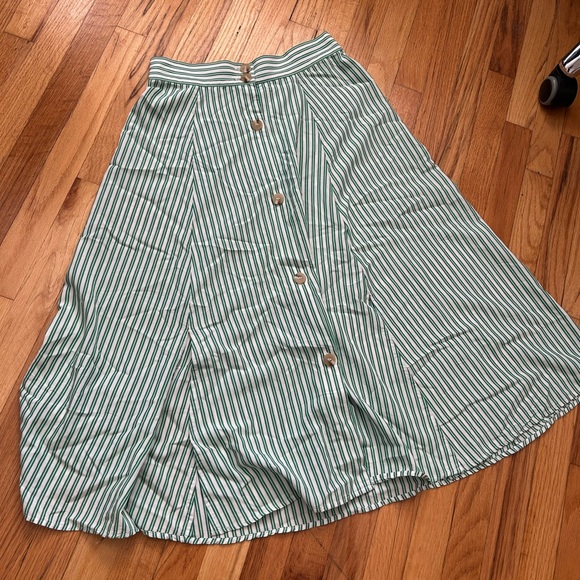 & Other Stories Mint Striped A-Line Skirt - Picture 3 of 9